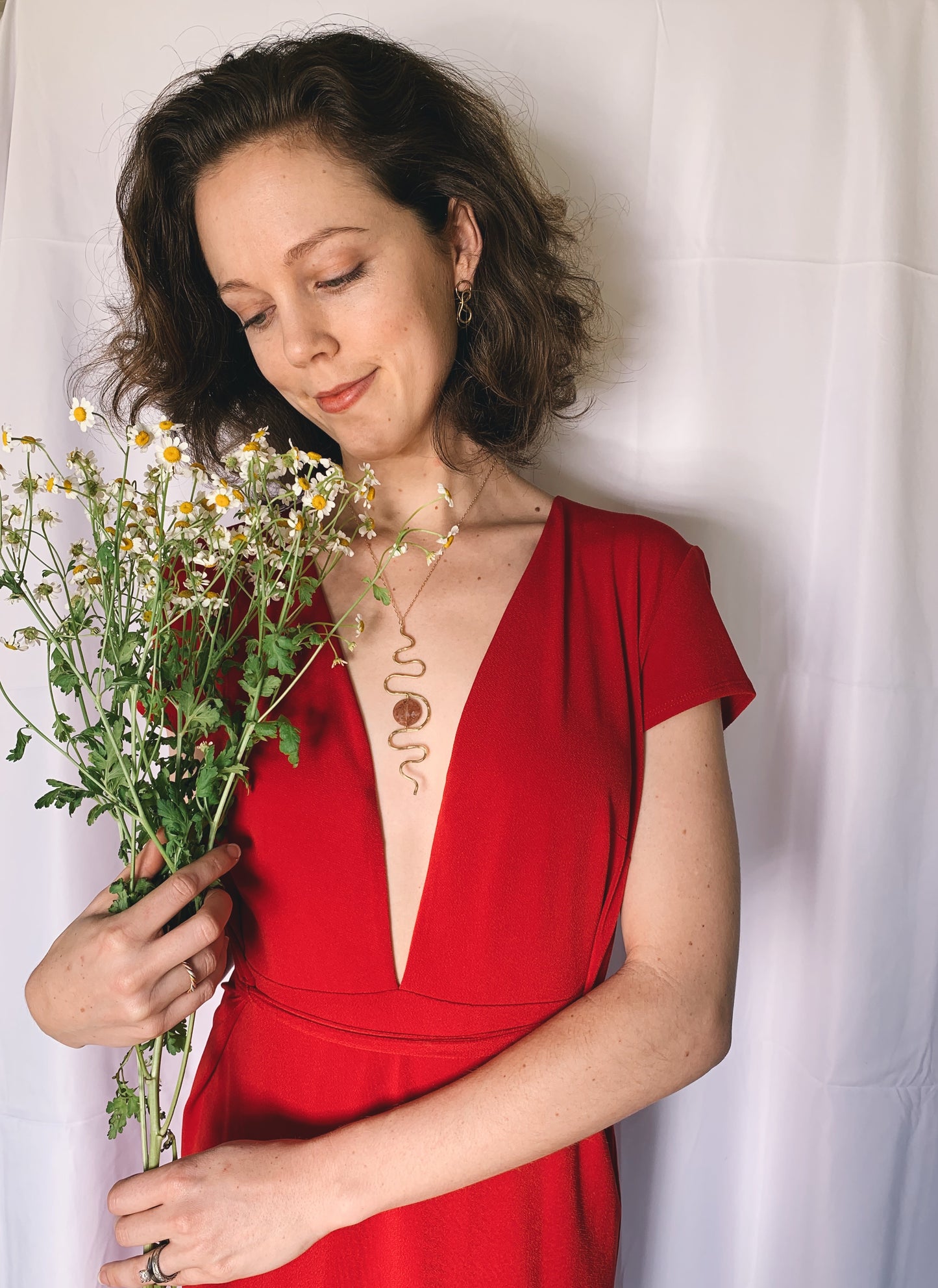 Daedal Snake Drop with Rutilated Quartz Necklace